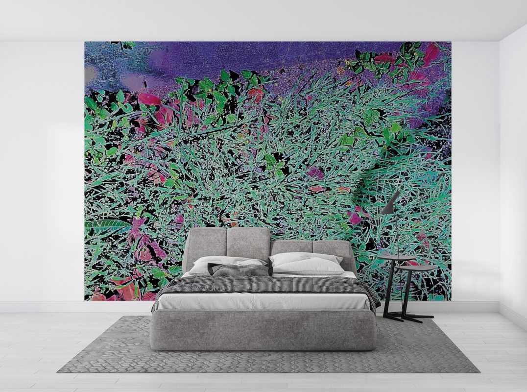 Carta da parati artistica astratta Electric Nature Andrea Rizzati colori vivaci design contemporaneo
