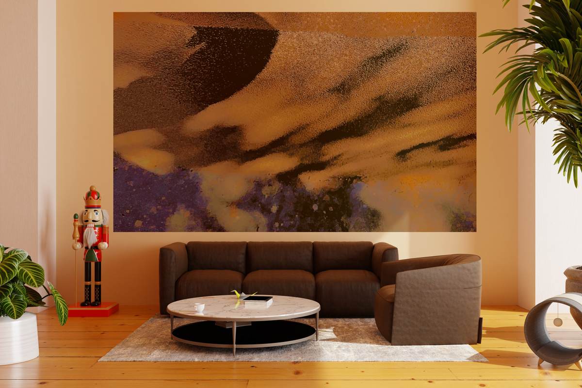 Carta da parati artistica astratta Golden Dust Andrea Rizzati toni caldi texture materica design elegante